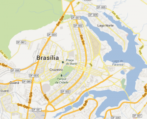 Zu erkennen ist der Grundriss Brasilias in Form eines Flugzeugs/Vogels